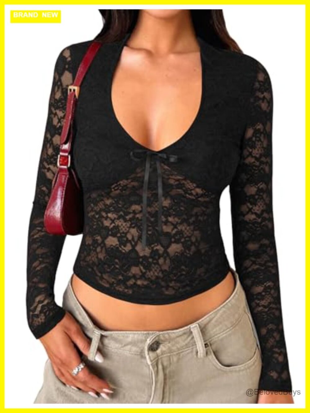 Womens Long Sleeve Lace Mesh Crop Top Y2K Sexy Going Out Shirt